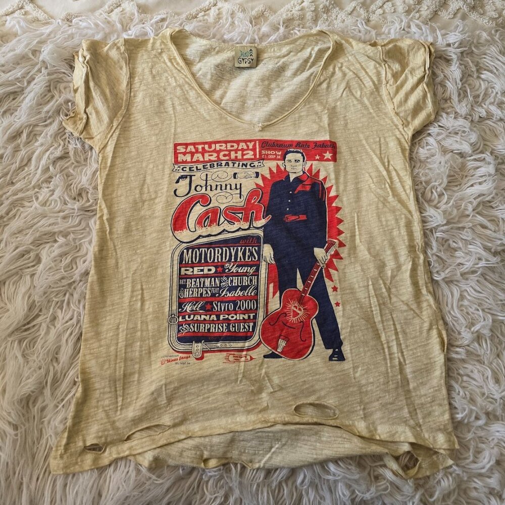 Jaded Gypsy Johnny Cash Tea Stained Distressed Tee